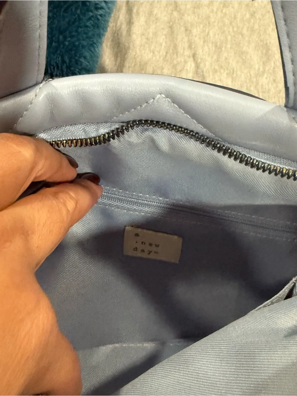 a new day Quilted Light Blue Backpack Purse with Top Handles